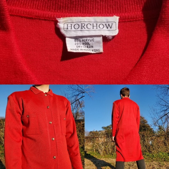 1980s Vintage Red Long-Sleeve Button-Up Dress by Horchow - Picture 4 of 4